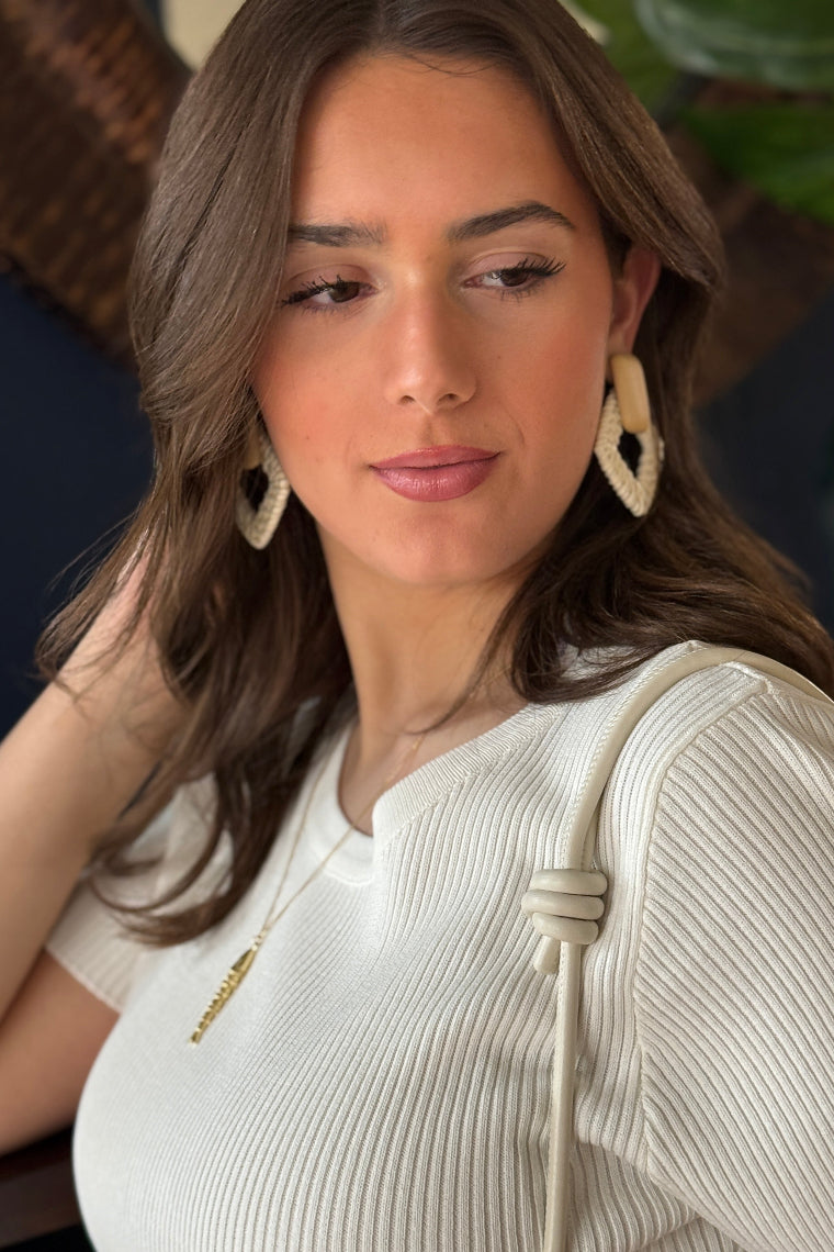 .Wood Rattan Drop Earrings, Light