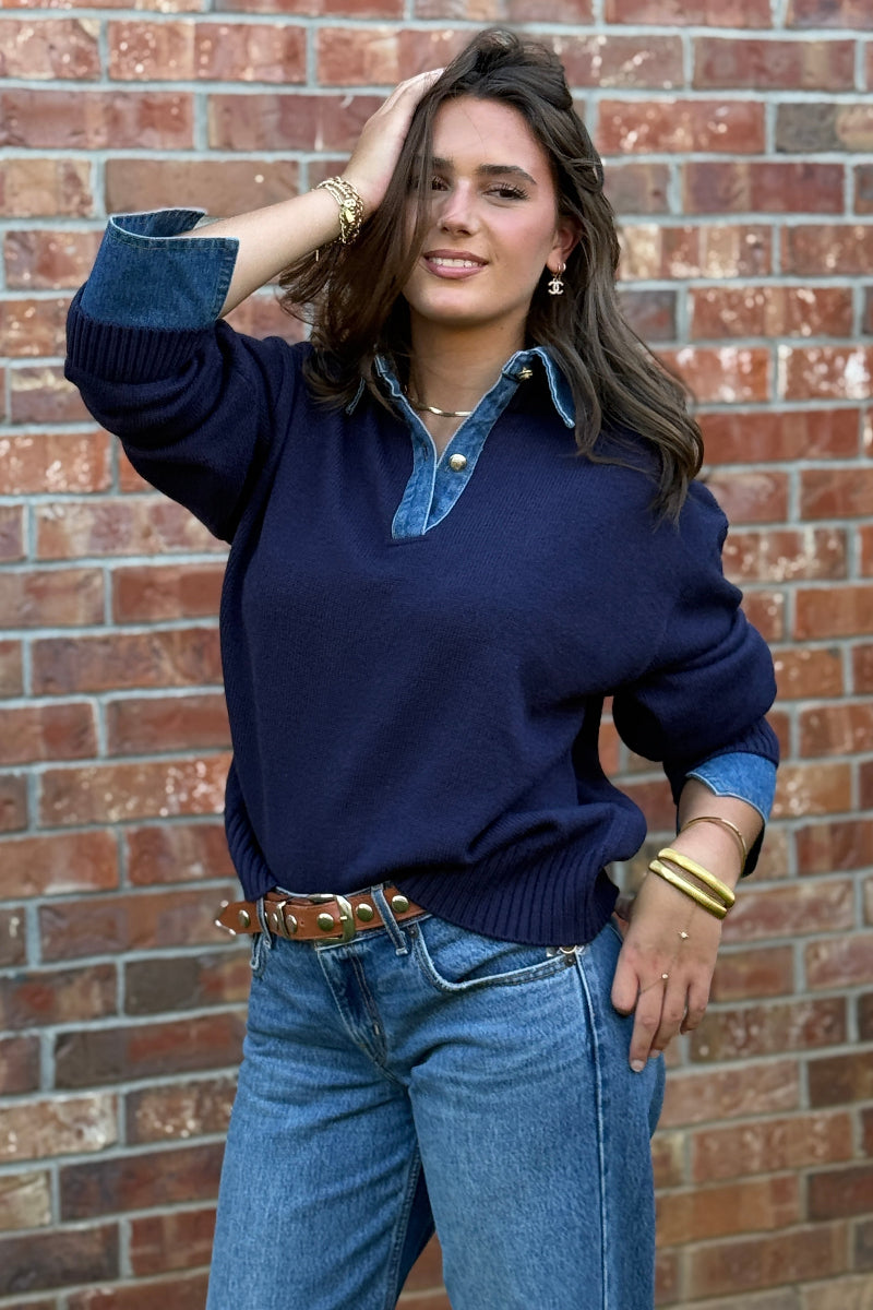 Blaire Sweater w/ Denim Trim