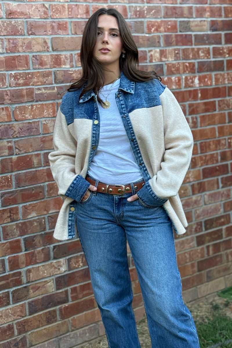 Jolene Denim & Sweater Shirt Jacket