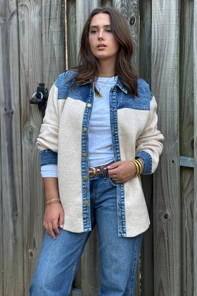 Jolene Denim & Sweater Shirt Jacket