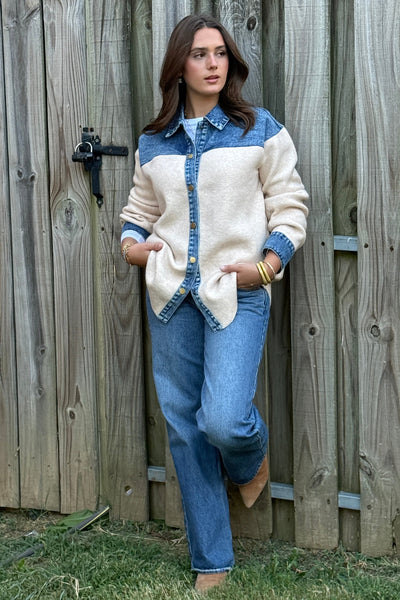 Jolene Denim & Sweater Shirt Jacket