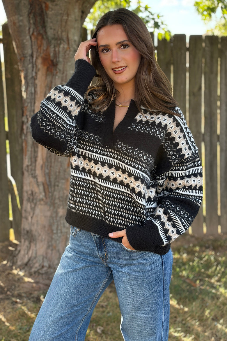 Aspen V-neck Sweater With Collar