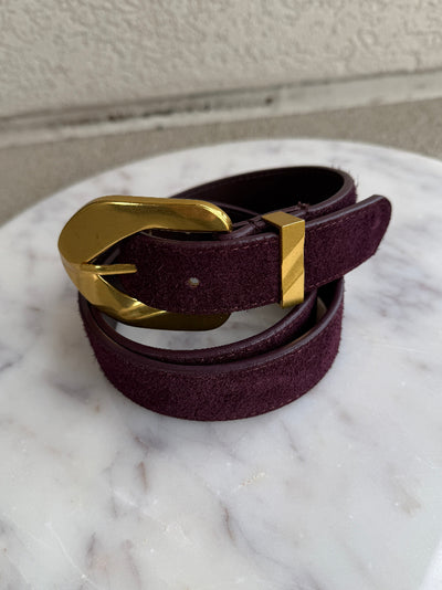 Aggie Faux Suede Belt, Chocolate Berry