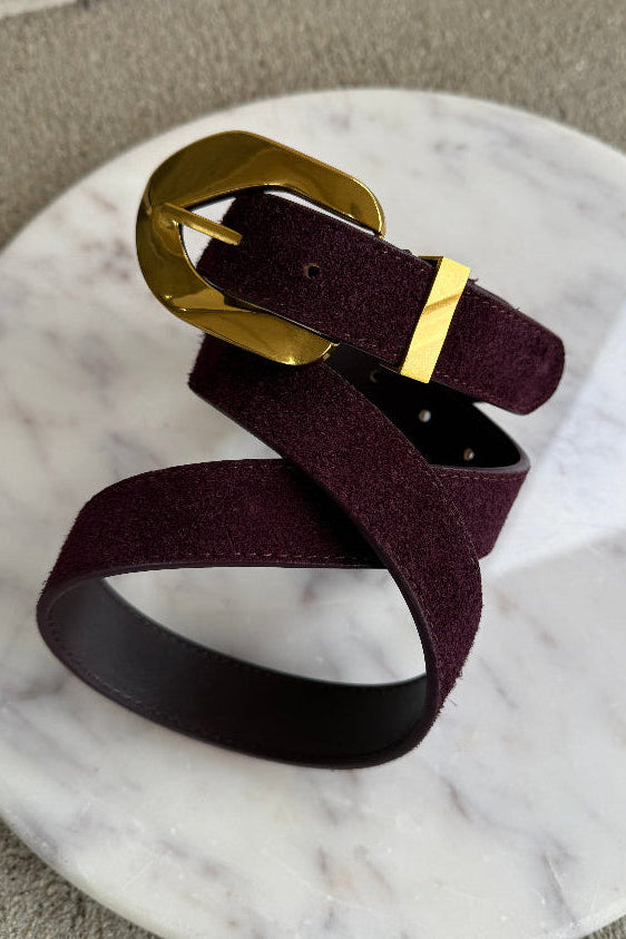 Aggie Faux Suede Belt, Chocolate Berry