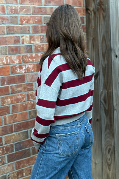 Quinn Rugby Stripe Polo Sweater, Burgundy