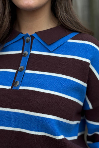Quinn Rugby Stripe Polo Sweater, Blue