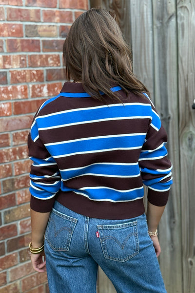 Quinn Rugby Stripe Polo Sweater, Blue