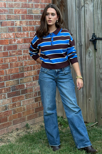 Quinn Rugby Stripe Polo Sweater, Blue