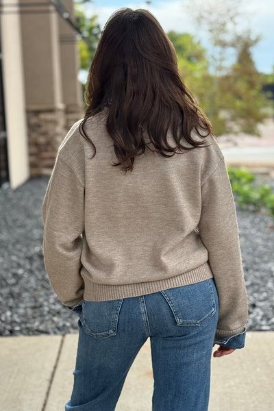 Blaire Sweater w/ Denim Trim, Tan