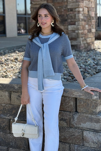 Alex Striped Layered Crew Sweater