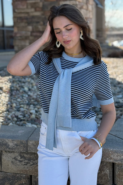 Alex Striped Layered Crew Sweater