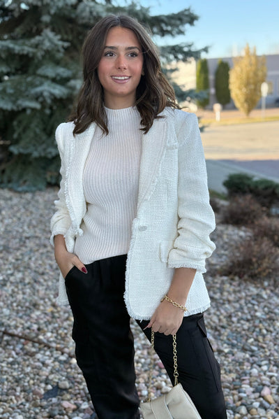 Claudia Ribbed Mock Neck Sweater, Ivory