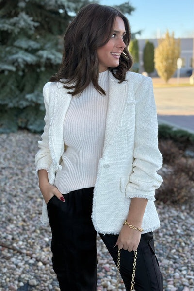 Claudia Ribbed Mock Neck Sweater, Ivory