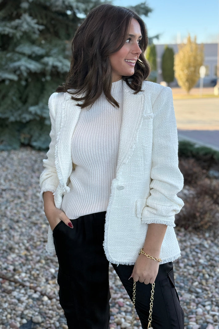 Claudia Ribbed Mock Neck Sweater, Ivory