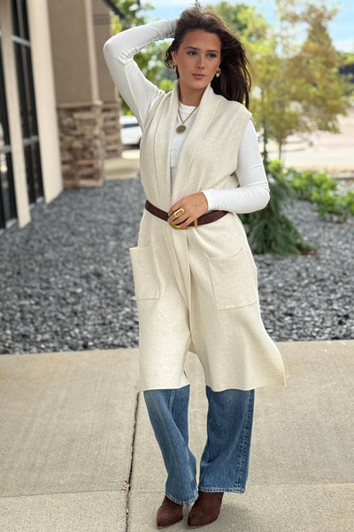 Mazie Sleeveless Cardigan, Oatmeal