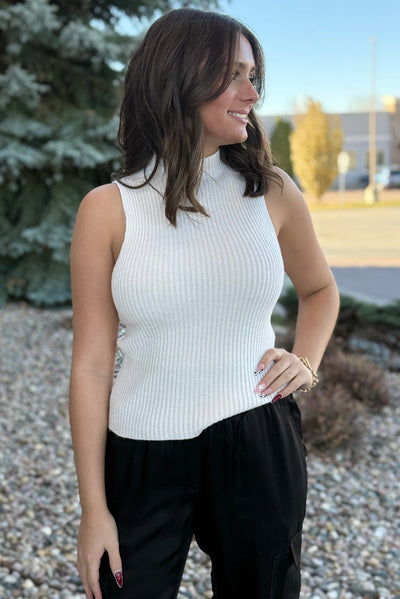 Claudia Ribbed Mock Neck Sweater, Ivory