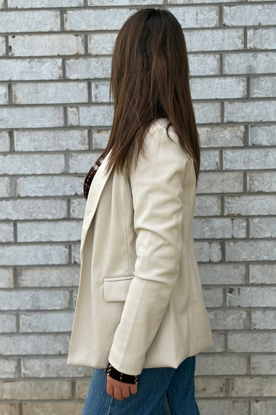 Miller Faux Leather Blazer, Cream