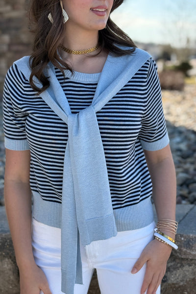 Alex Striped Layered Crew Sweater