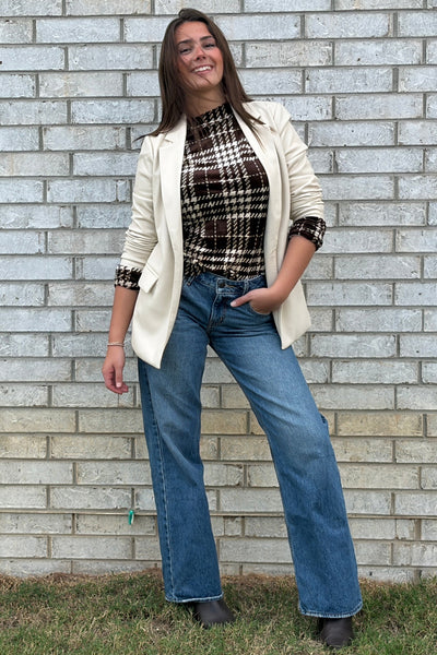 Miller Faux Leather Blazer, Cream