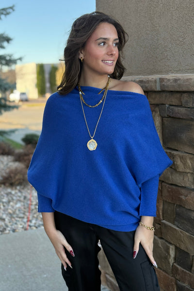 Kai Asymmetric Sweater, Cobalt