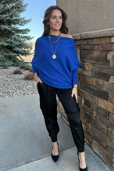 Kai Asymmetric Sweater, Cobalt