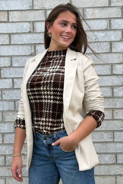 Miller Faux Leather Blazer, Cream