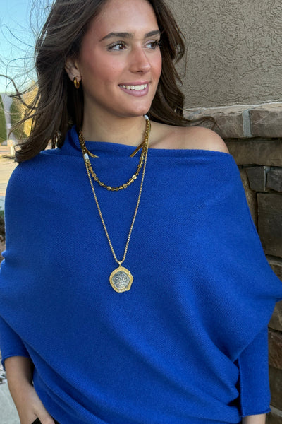 Kai Asymmetric Sweater, Cobalt