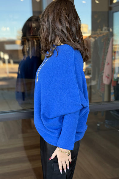 Kai Asymmetric Sweater, Cobalt