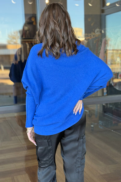 Kai Asymmetric Sweater, Cobalt