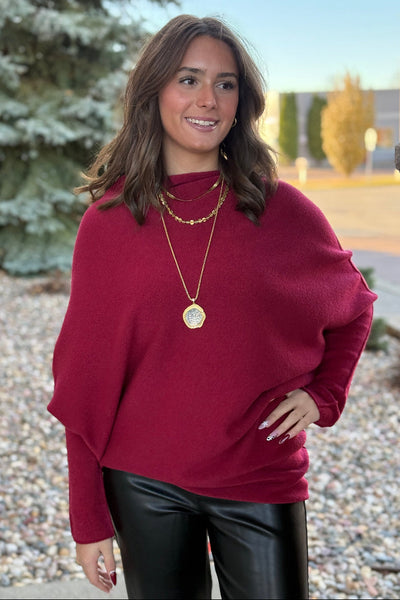 Kai Asymmetric Sweater, Bordeaux