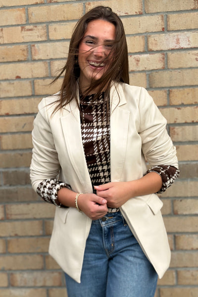 Miller Faux Leather Blazer, Cream