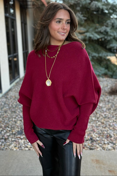 Kai Asymmetric Sweater, Bordeaux