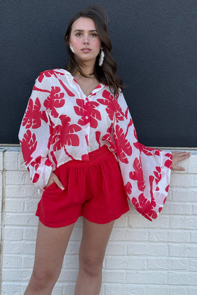 Summer Palm Printed Button Down