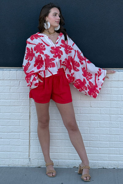 Summer Palm Printed Button Down