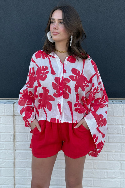 Summer Palm Printed Button Down