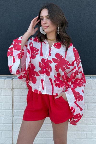 Summer Palm Printed Button Down