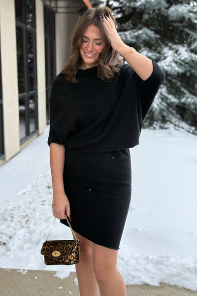 Michelle Asymmetrical Draped Sweater Dress