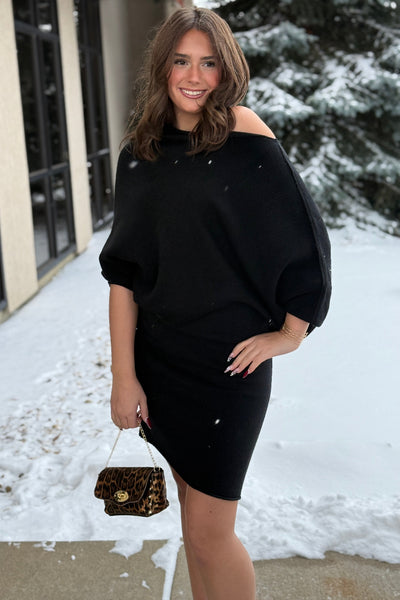 Michelle Asymmetrical Draped Sweater Dress
