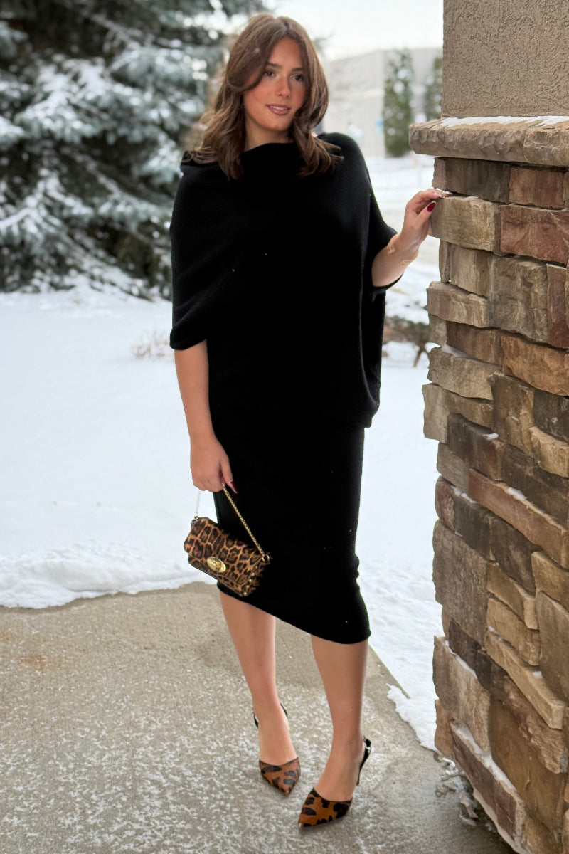 Michelle Asymmetrical Draped Sweater Dress