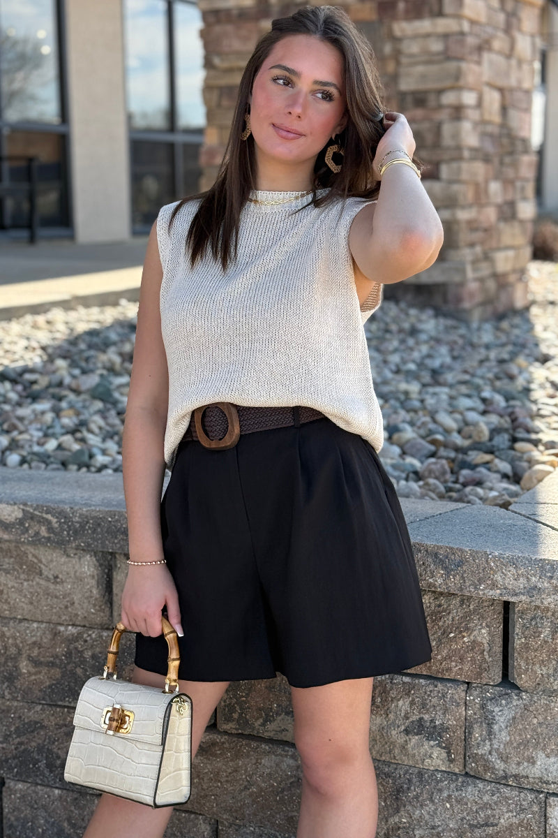 Simone Belted Shorts, Black