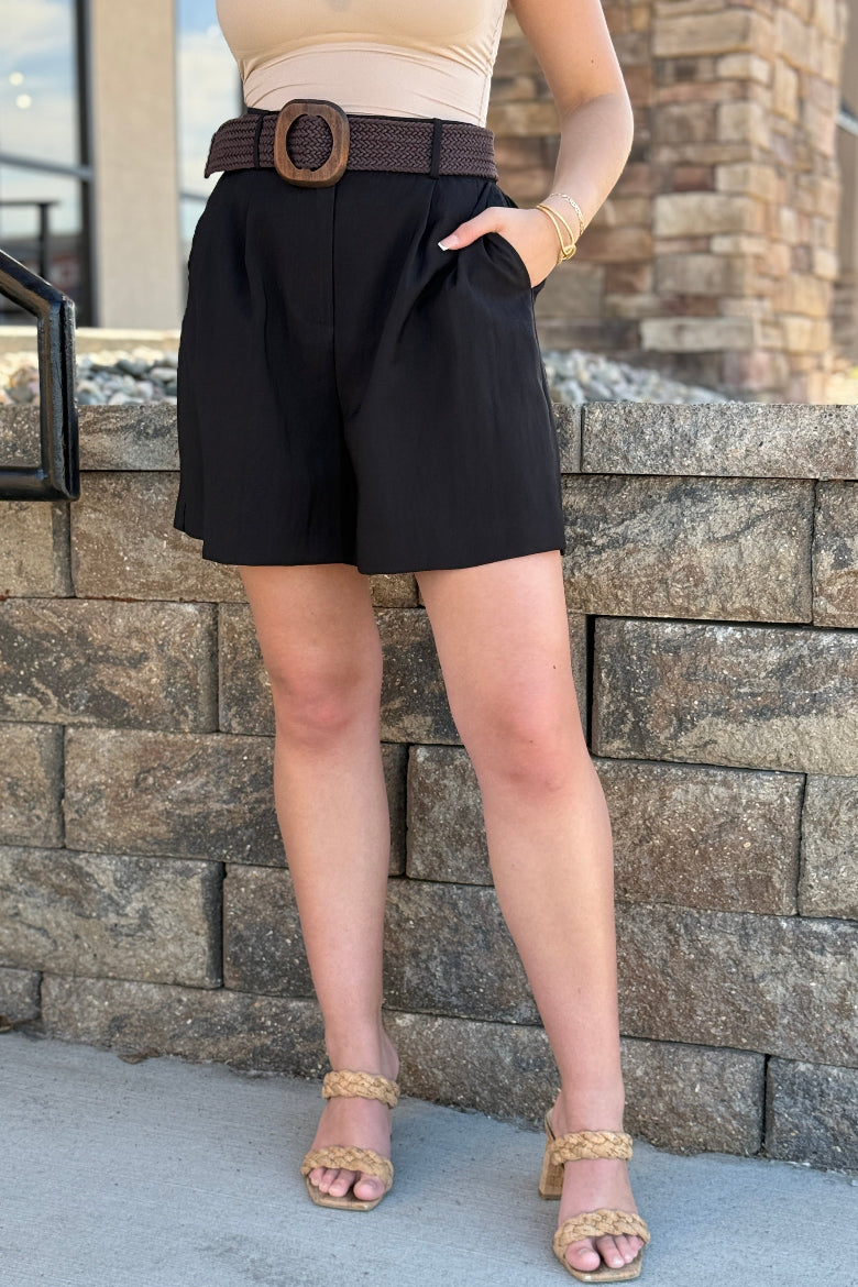 Simone Belted Shorts, Black