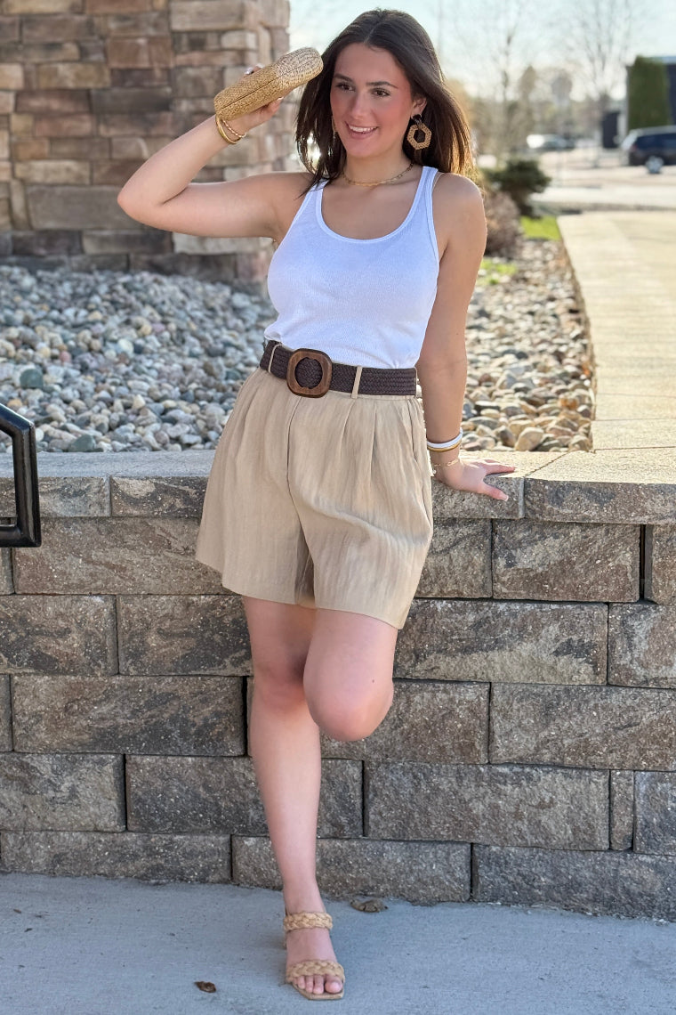 Simone Belted Shorts, Khaki