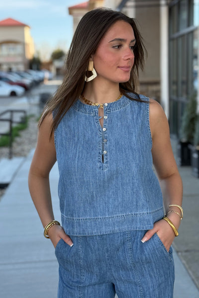 Bella Dahl Sleeveless Placket Denim Chambray Top