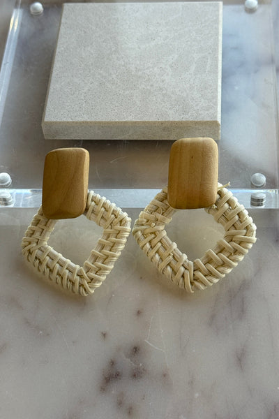 Wood Rattan Drop Earrings, Light