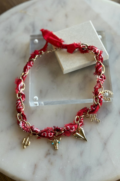 Western Scarf Chain Necklace, Red
