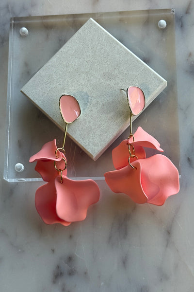 Petal Drop Earrings, Pink Coral