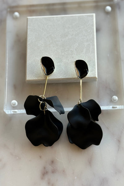 Petal Drop Earrings, Black