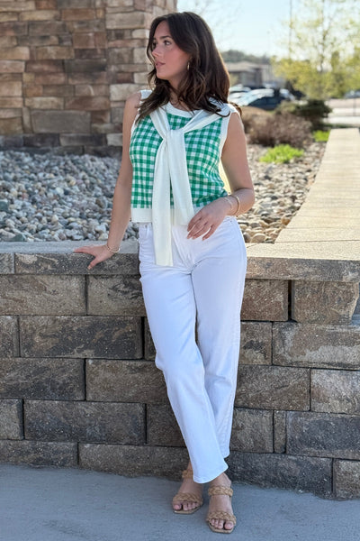 Payton Gingham Layered Crew Sweater