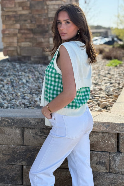 Payton Gingham Layered Crew Sweater