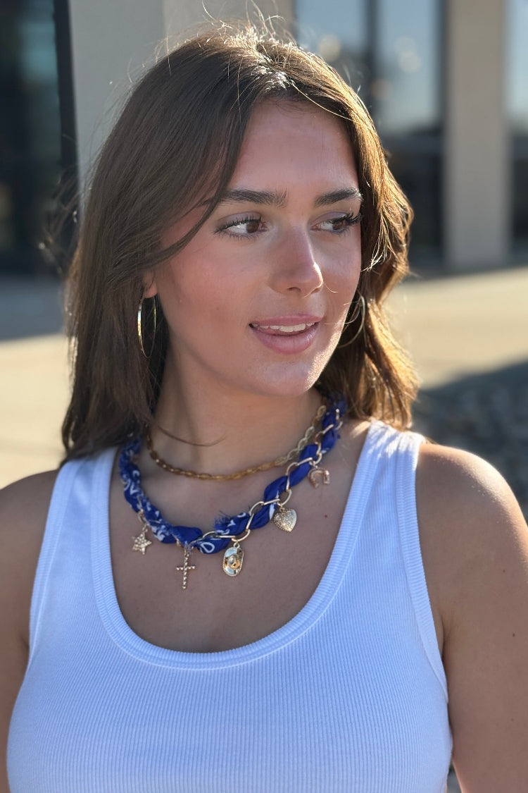 Western Scarf Chain Necklace, Blue